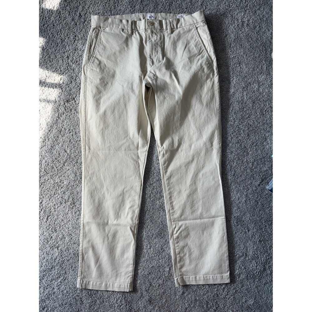 Gap Mens Essential Khaki Straight Fit Pants Beige Tan Chino 34x30 Cotton Stretch